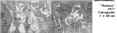 Músicos, œuvre de Léonel López-Nussa datée de 1977, avec sa légende